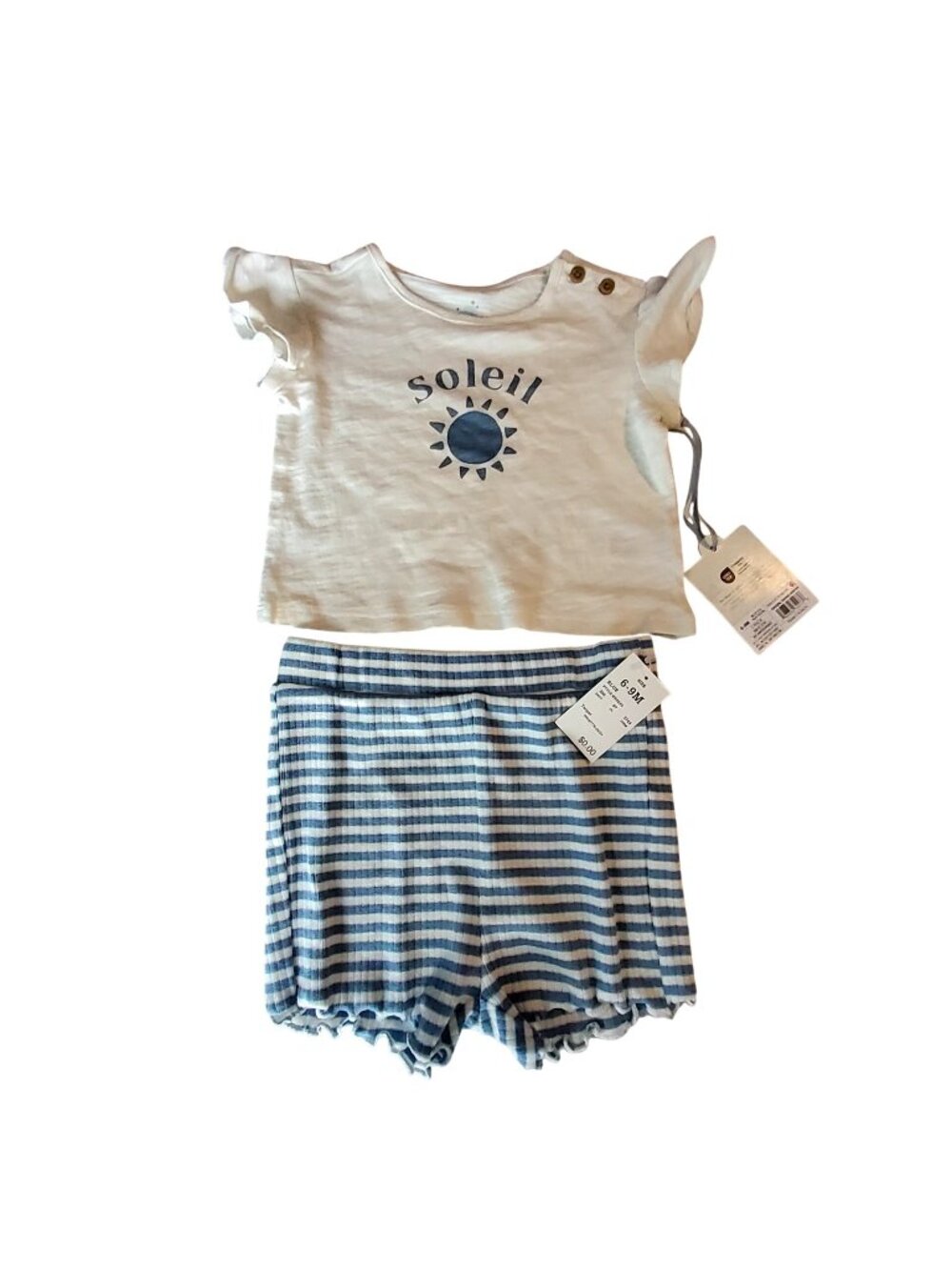 Cloud Island Baby 2-Piece Set In Cream & Blue Stripes Size 6-9Months Lightweight